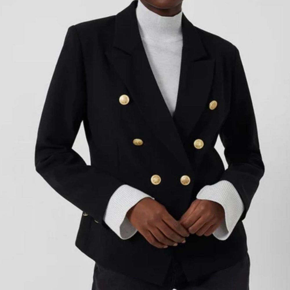 French connection black gold button accent preppy blazer women’s size small 6